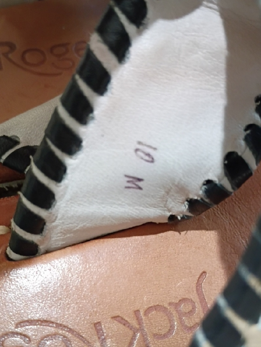 Jack Rogers Black and White Daisy-Embroidered Leather Thong Sandal - Picture 5 of 7